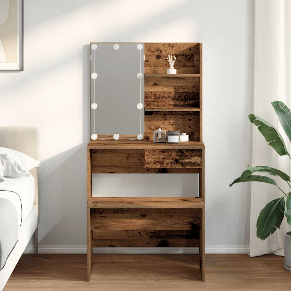 Dressing Table Set with LED Old Wood Engineered Wood - Bend