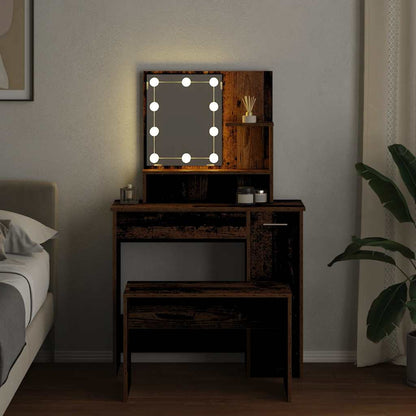 Dressing Table Set with LED Old Wood Engineered Wood - Bend