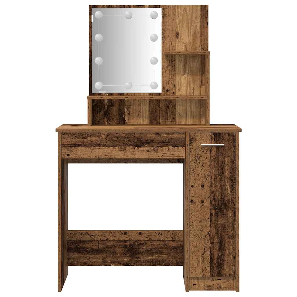 Dressing Table Set with LED Old Wood Engineered Wood - Bend