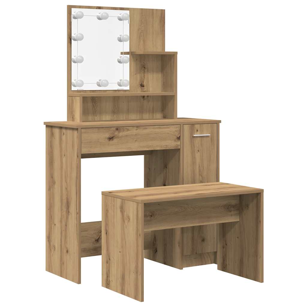 Dressing Table Set with LED Artisan Oak Engineered Wood - Bend