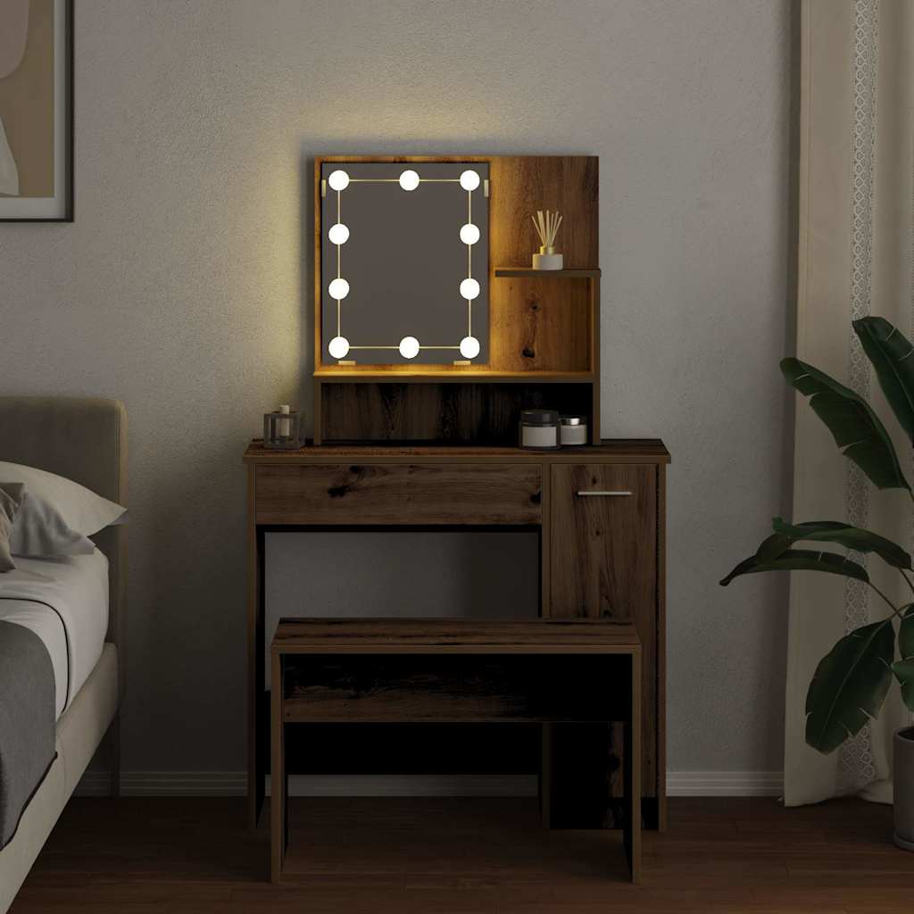 Dressing Table Set with LED Artisan Oak Engineered Wood - Bend