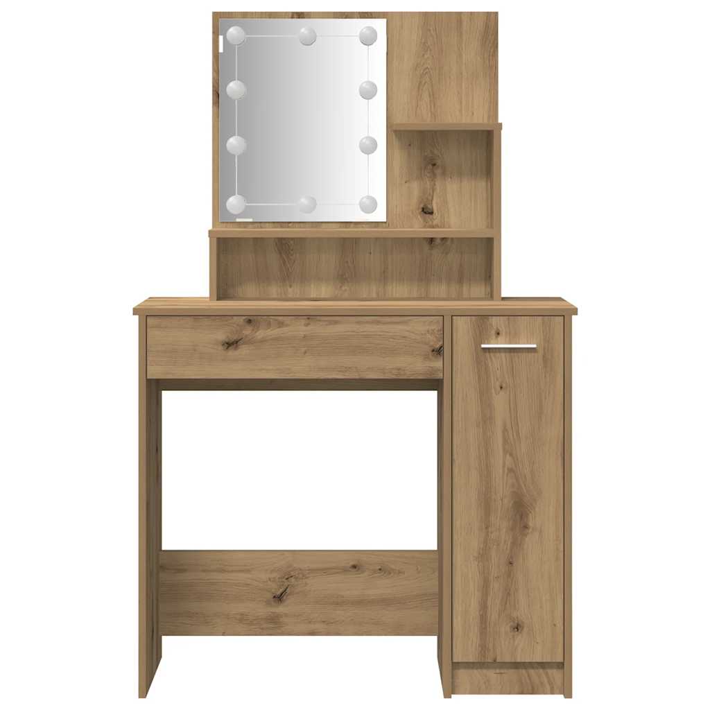 Dressing Table Set with LED Artisan Oak Engineered Wood - Bend