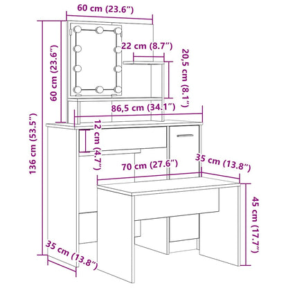 Dressing Table Set with LED Artisan Oak Engineered Wood - Bend