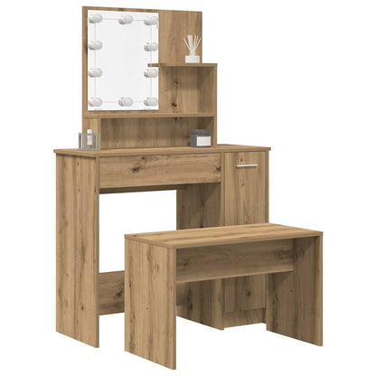 Dressing Table Set with LED Artisan Oak Engineered Wood - Bend