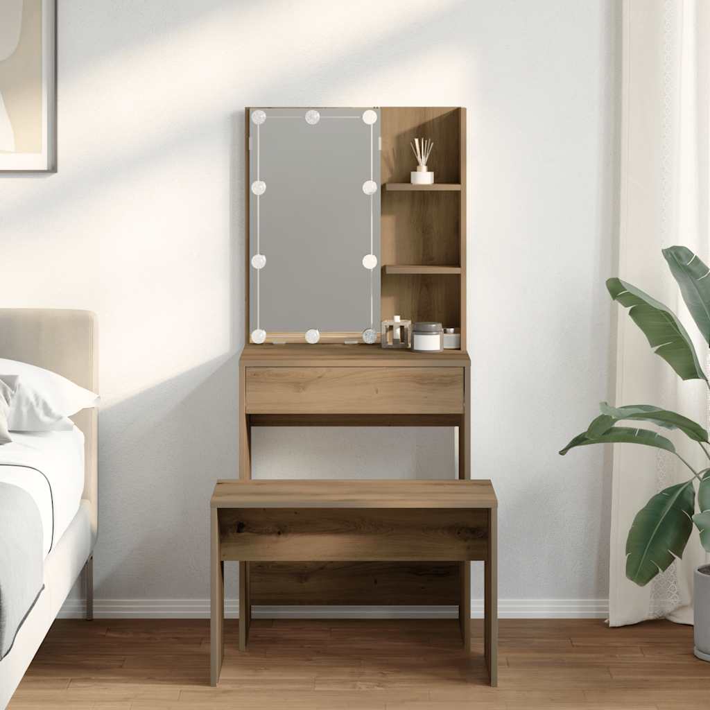 Dressing Table Set with LED Artisan Oak Engineered Wood - Bend