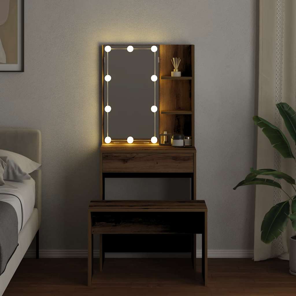 Dressing Table Set with LED Artisan Oak Engineered Wood - Bend