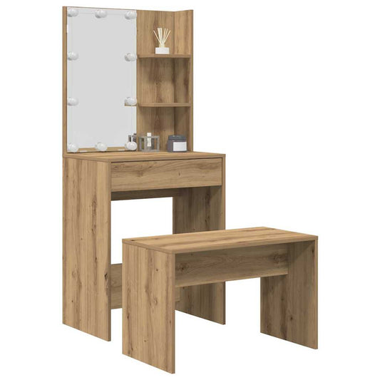 Dressing Table Set with LED Artisan Oak Engineered Wood - Bend