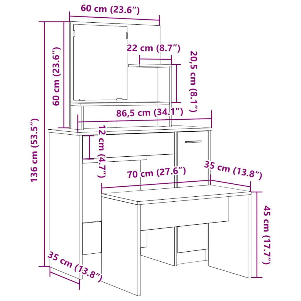 Dressing Table Set Artisan Oak Engineered Wood - Bend