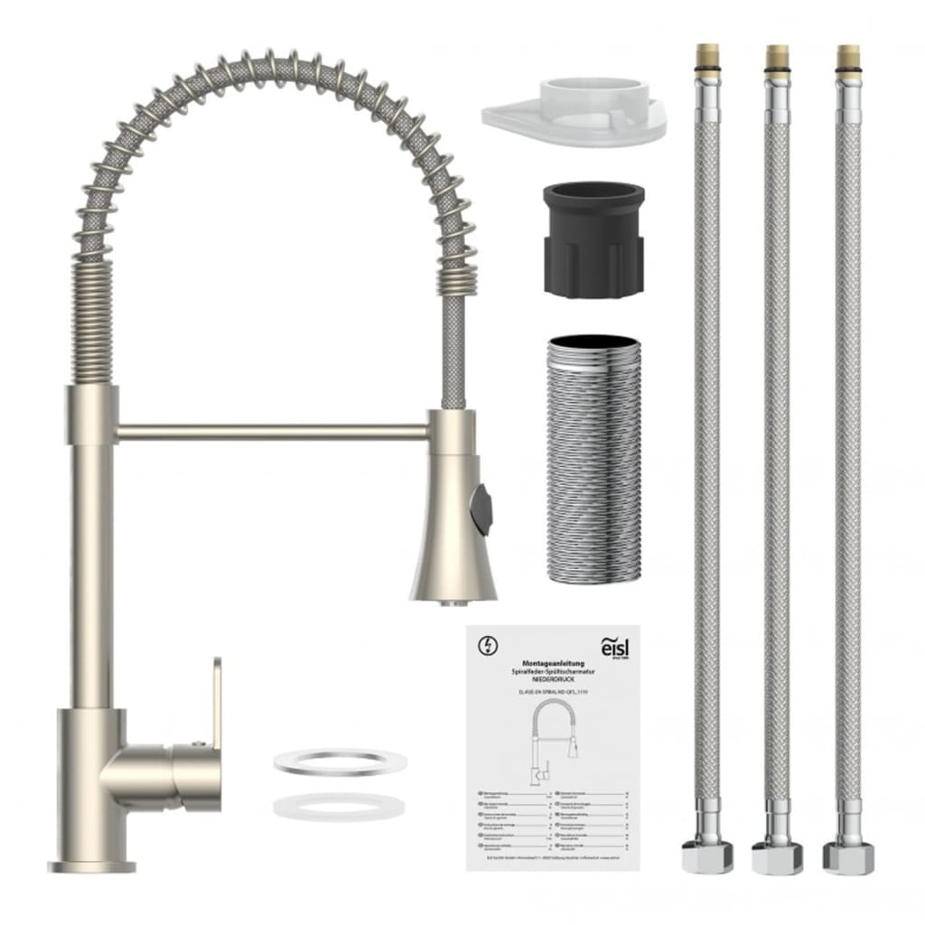 EISL Kitchen Mixer Tap with Spiral Spring Pull-out Spray LEON Nickel - Bend