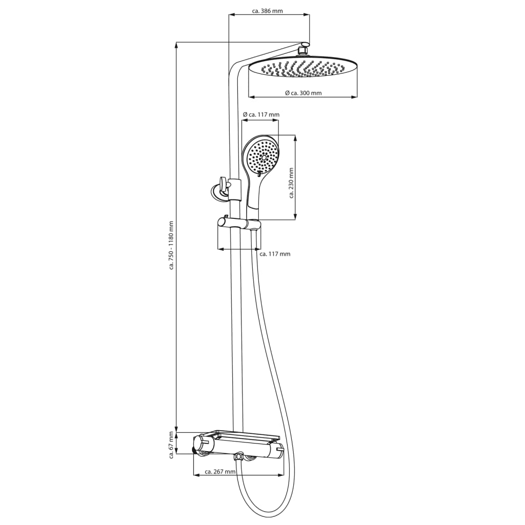 EISL GRANDE VITA Thermostatic Overhead Shower Set - Bend